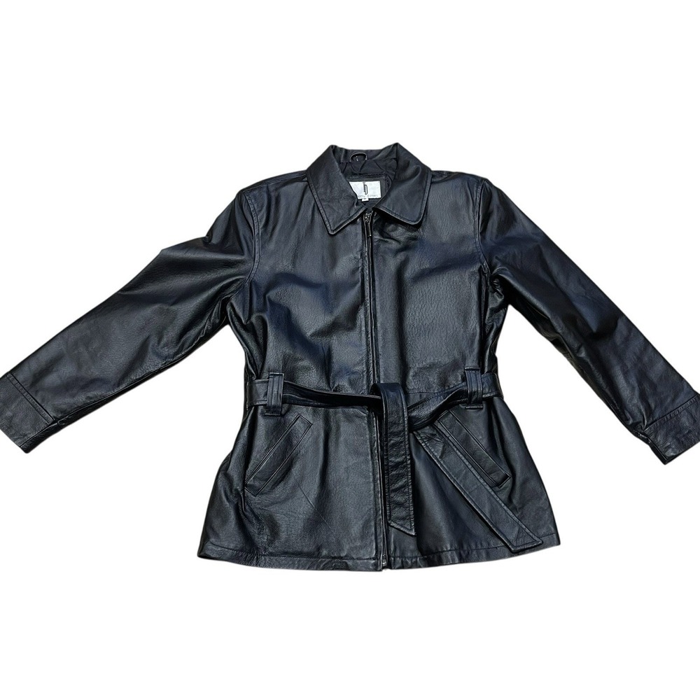 vintage leather Jacket Tie Wasist Women's Medium Black Lined Zip Timothy Daniels